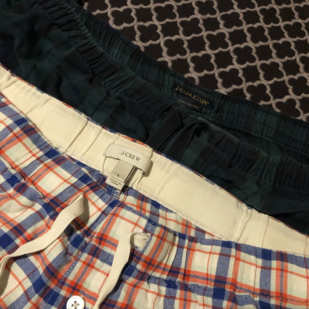 Pendleton J. Crew Lounge Pajama Pants Bundle (2) Green White Blue Sz Large R11